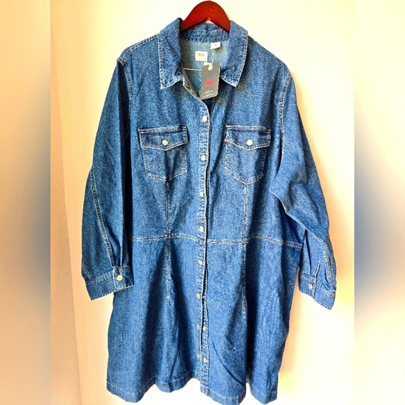 Levi's Jeans Denim Shirt Long Jacket Cotton Washed Blue Lightweight Size 4X - L - Picture 2 of 7